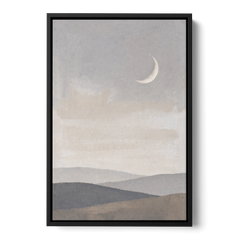 Crescent Moon Above Hazy Gray Hills - Black Framed Canvas Wall Art - Front