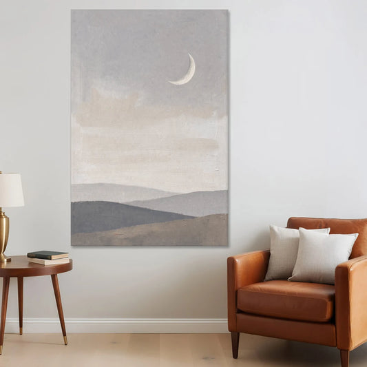 Crescent Moon Above Hazy Gray Hills - Canvas Wall Art - Sofa - 40x60