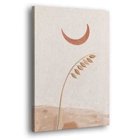 Crescent Moon Painting with a Bowing Grass Stem - Canvas Wall Art - Side