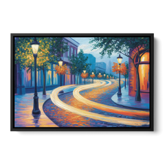 Crescent Street Lights - Black Framed Canvas Wall Art - Front