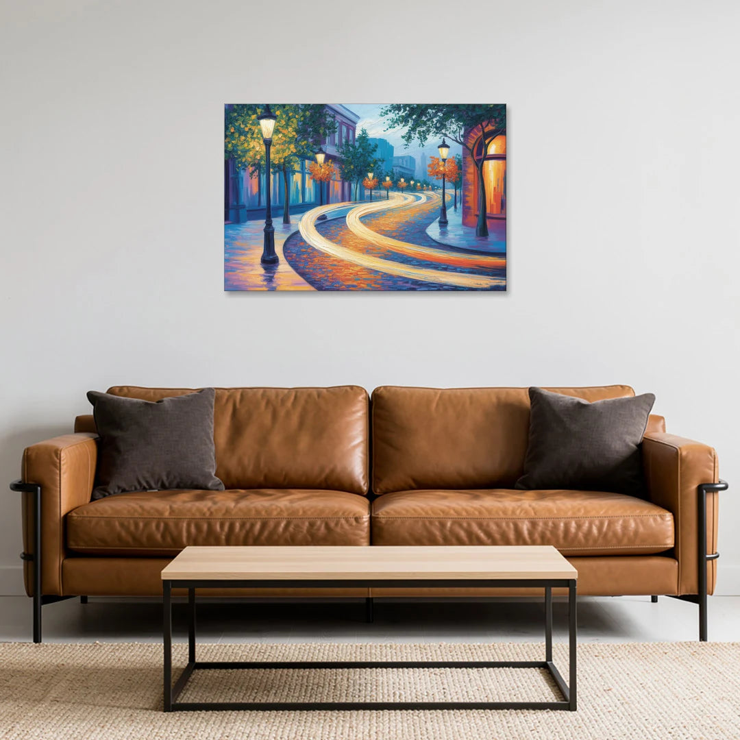Crescent Street Lights - Canvas Wall Art - Sofa - 36x24