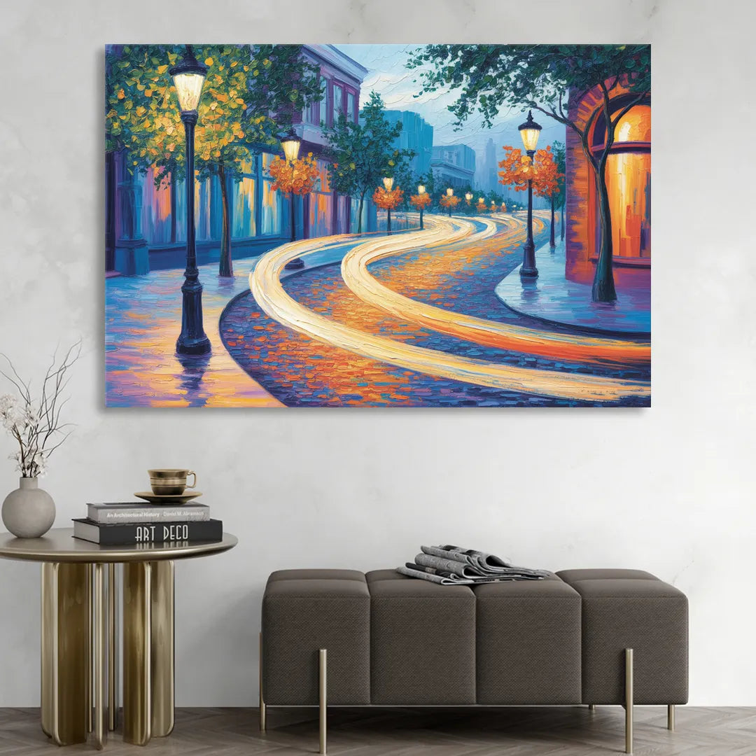 Crescent Street Lights Sitting Room - Canvas Wall Art