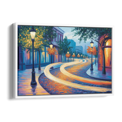 Crescent Street Lights Side - White Canvas Wall Art
