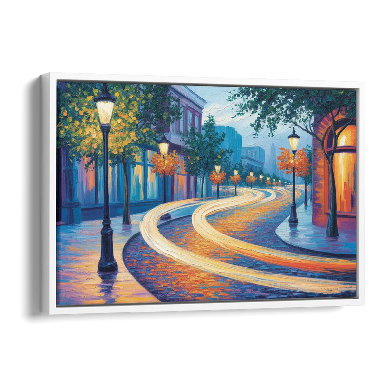 Crescent Street Lights Side - White Canvas Wall Art