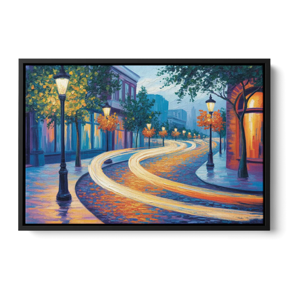 Crescent Street Lights Front - Black Canvas Wall Art