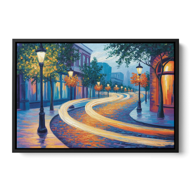 Crescent Street Lights Front - Black Canvas Wall Art