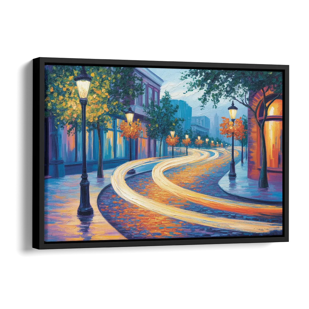 Crescent Street Lights Side - Black Canvas Wall Art