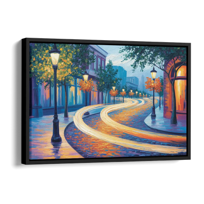 Crescent Street Lights Side - Black Canvas Wall Art