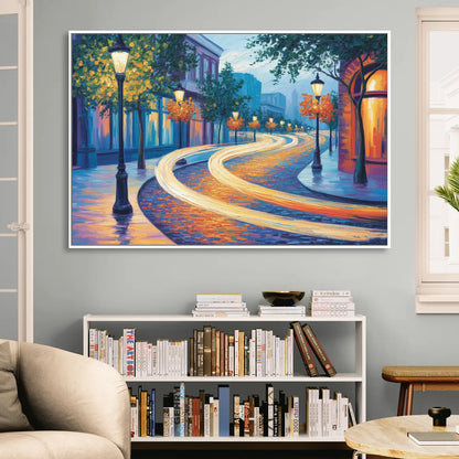 Crescent Street Lights Sitting Room - White Canvas Wall Art