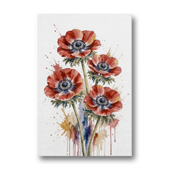 Crimson Anemone Flower Trio for the Living Room - Canvas Wall Art - Front