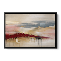 Crimson Ridge with Gold Seams in Ivory Haze - Black Framed Canvas Wall Art - Front