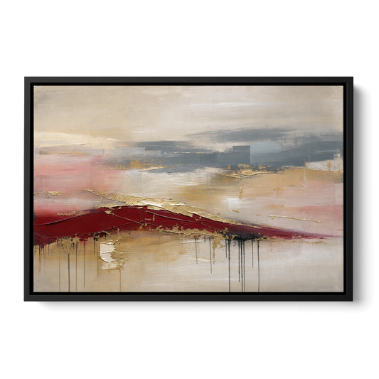 Crimson Ridge with Gold Seams in Ivory Haze - Black Framed Canvas Wall Art - Front