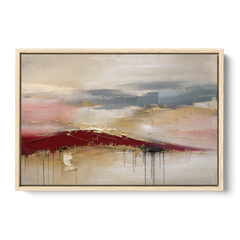Crimson Ridge with Gold Seams in Ivory Haze - Oak Framed Canvas Wall Art - Front