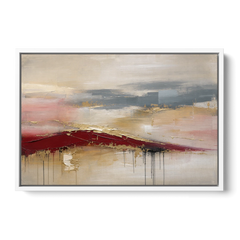 Crimson Ridge with Gold Seams in Ivory Haze - White Framed Canvas Wall Art - Front
