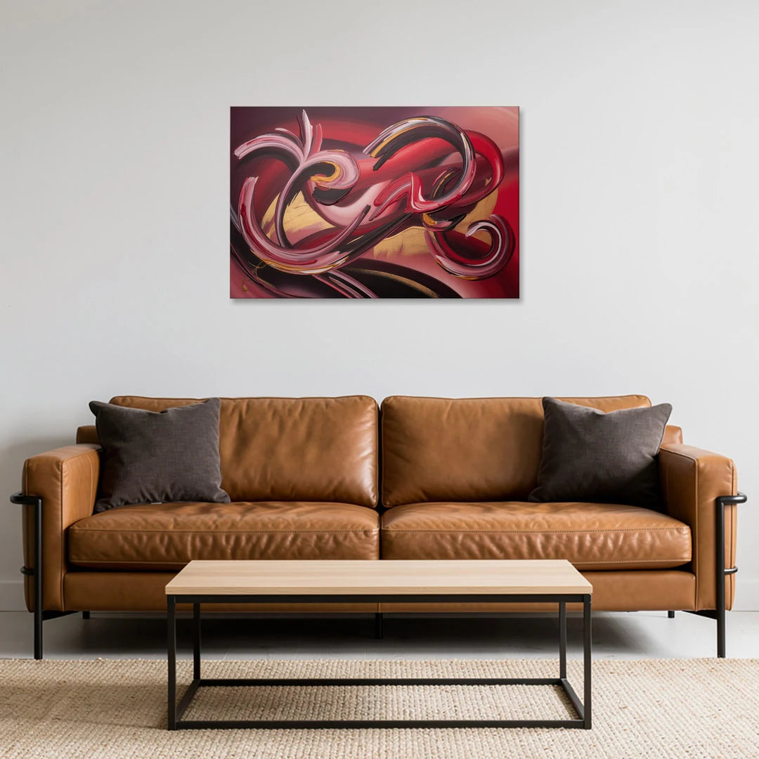 Crimson Whirlwind Red Abstract - Canvas Wall Art - Sofa - 36x24