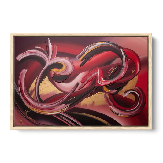 Crimson Whirlwind Red Abstract - Oak Framed Canvas Wall Art - Front