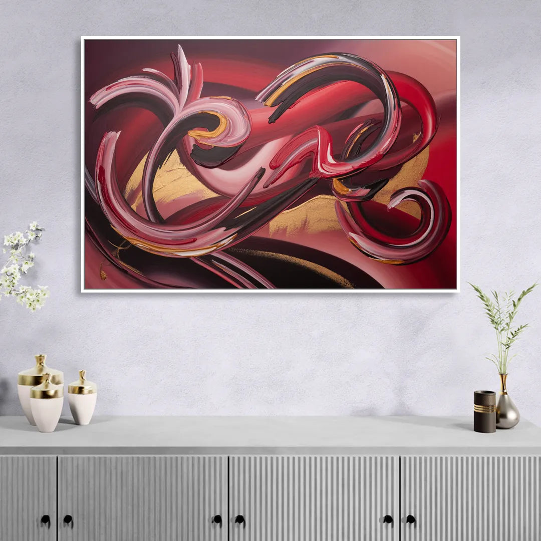 Crimson Whirlwind Red Abstract Living Room - White Canvas Wall Art