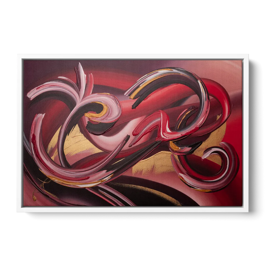 Crimson Whirlwind Red Abstract - White Frame Canvas