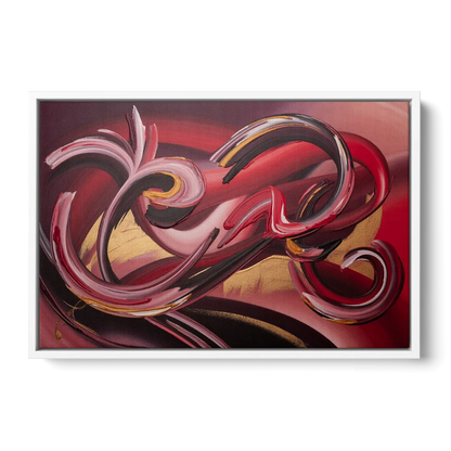 Crimson Whirlwind Red Abstract - White Frame Canvas