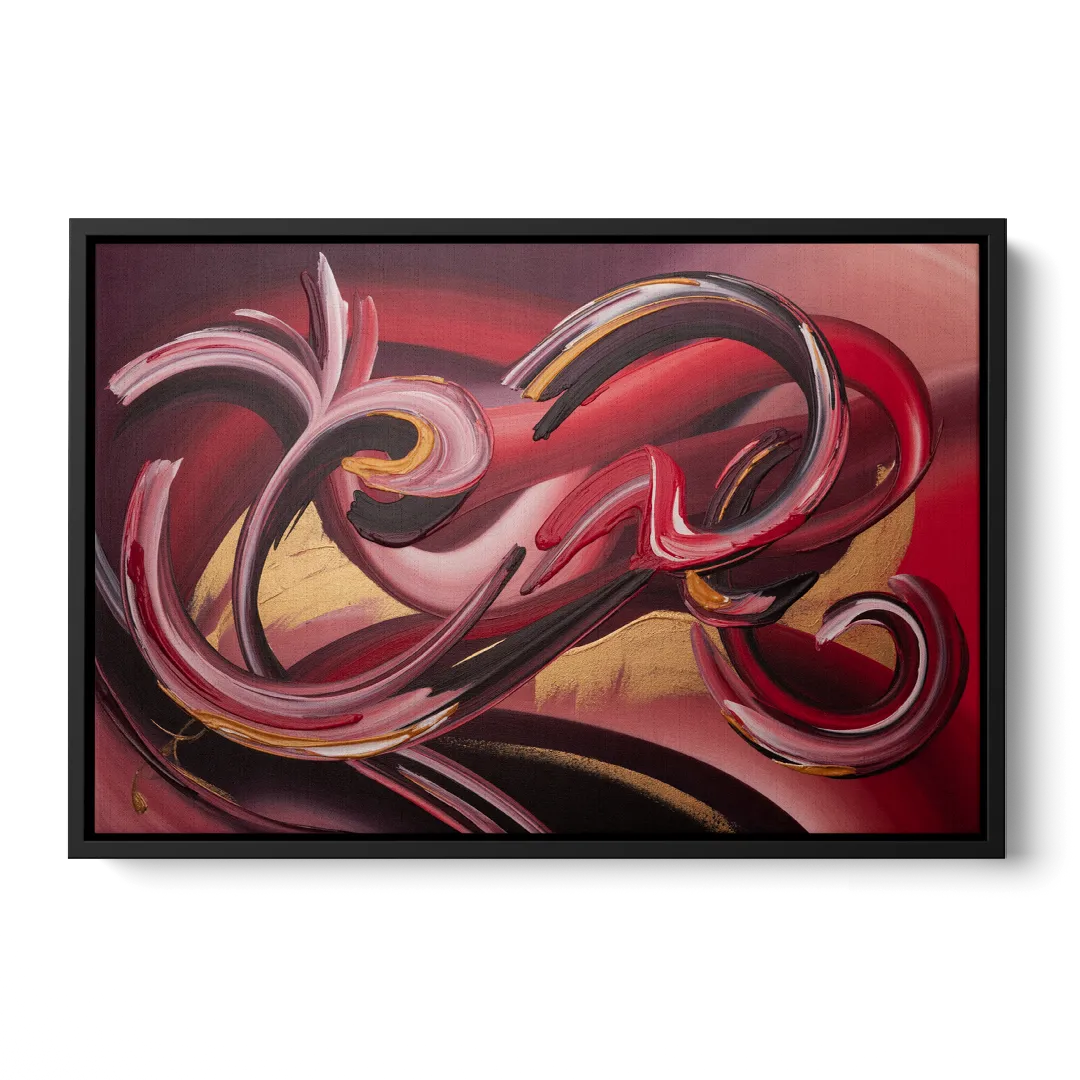 Crimson Whirlwind Red Abstract - Black Frame Canvas