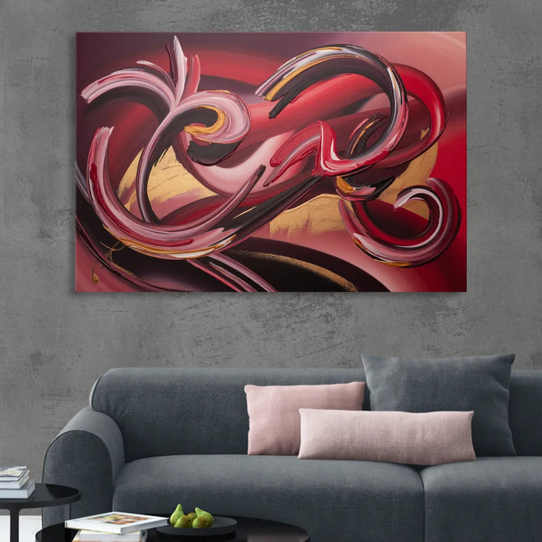 Crimson Whirlwind Red Abstract Sitting Room - Canvas Wall Art