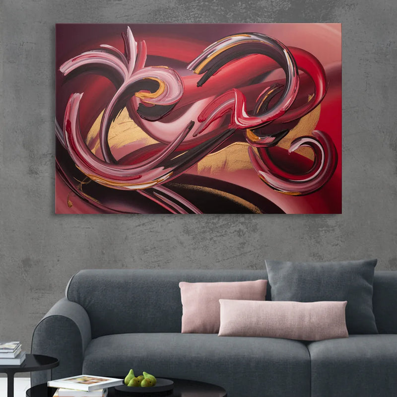Crimson Whirlwind Red Abstract Sitting Room - Canvas Wall Art