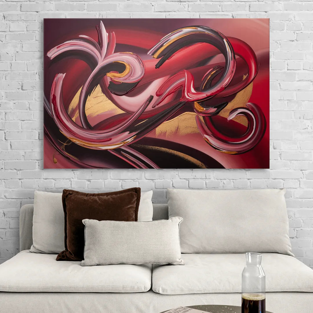 Crimson Whirlwind Red Abstract Living Room - Canvas Wall Art