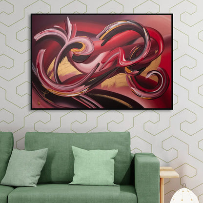 Crimson Whirlwind Red Abstract Sitting Room - Black Canvas Wall Art