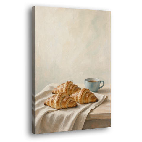 Croissant Painting with French Blue Coffee Cup - Canvas Wall Art - Side