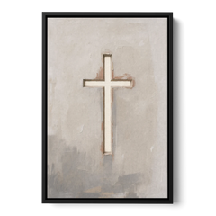 Cross Canvas Painting of Light Through Plaster - Black Framed Canvas Wall Art - Front