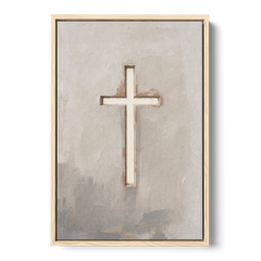 Cross Canvas Painting of Light Through Plaster - Oak Framed Canvas Wall Art - Front