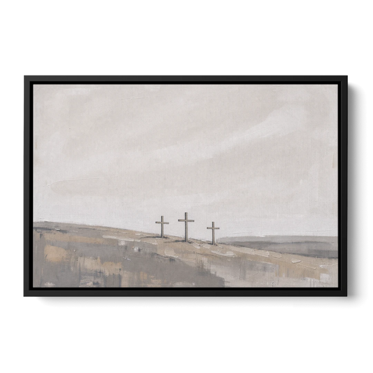 Cross Wall Art of Calvary Under a Quiet Sky - Black Framed Canvas Wall Art - Front