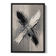 Crossed Black and White Knife Strokes for the Executive Office - Black Framed Canvas Wall Art - Front
