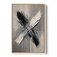 Crossed Black and White Knife Strokes for the Executive Office - Oak Framed Canvas Wall Art - Front