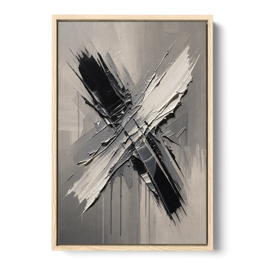 Crossed Black and White Knife Strokes for the Executive Office - Oak Framed Canvas Wall Art - Front