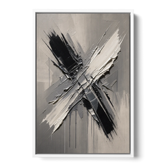 Crossed Black and White Knife Strokes for the Executive Office - White Framed Canvas Wall Art - Front