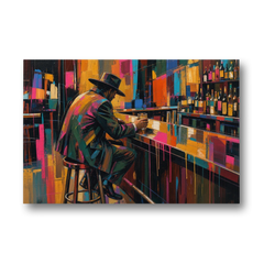 Cubism Wall Art of a Lone Whiskey Drinker - Canvas Wall Art - Front