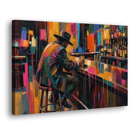 Cubism Wall Art of a Lone Whiskey Drinker - Canvas Wall Art - Side