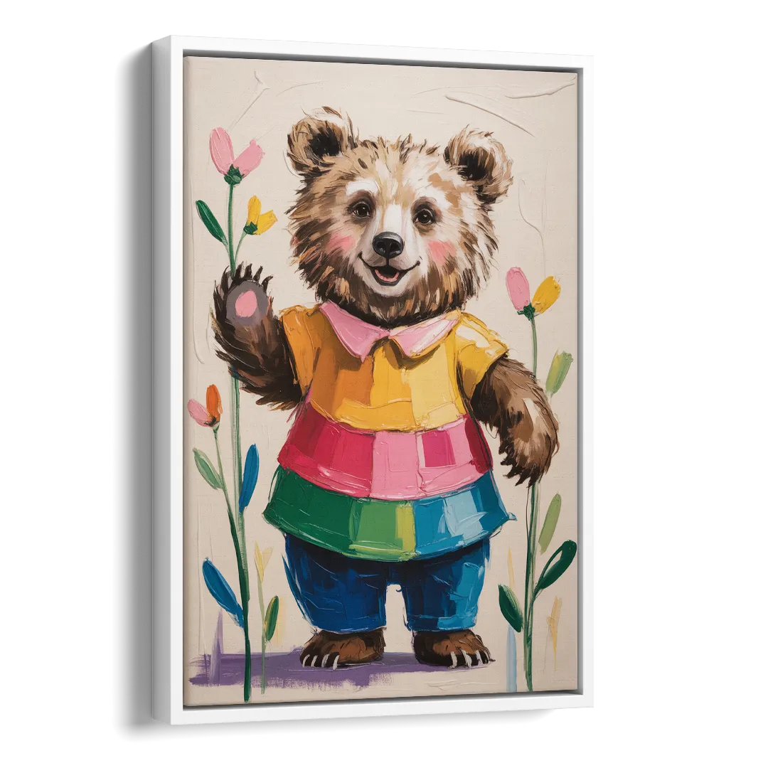 Cuddly Bear Nursery Rhyme Side - White Canvas Wall Art