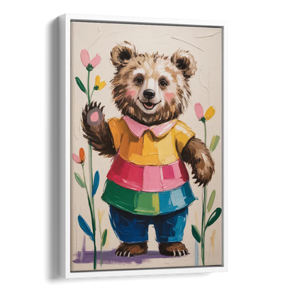 Cuddly Bear Nursery Rhyme Side - White Canvas Wall Art