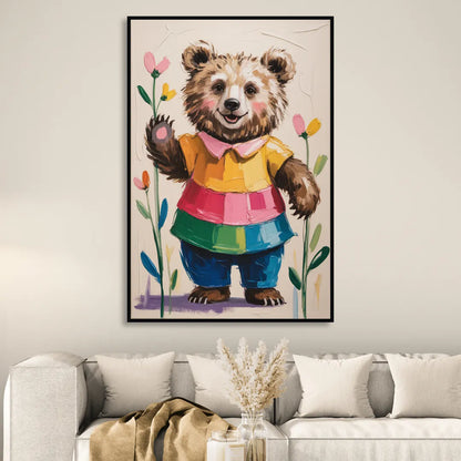 Cuddly Bear Nursery Rhyme Sitting Room - Black Canvas Wall Art