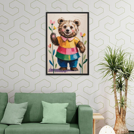 Cuddly Bear Nursery Rhyme - Living Room Black Frame Canvas