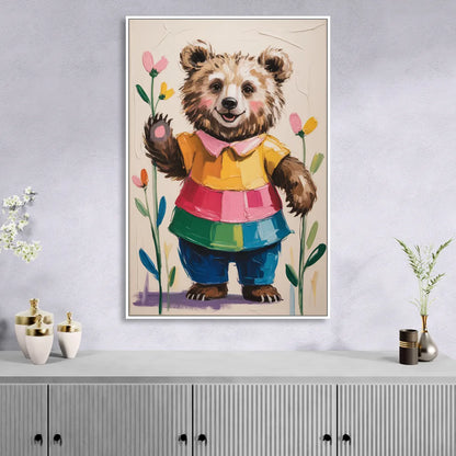 Cuddly Bear Nursery Rhyme Sitting Room - White Canvas Wall Art