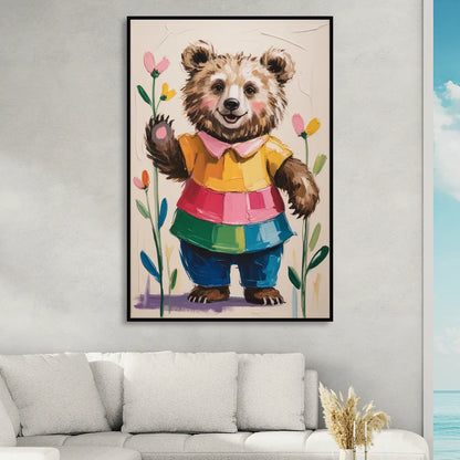 Cuddly Bear Nursery Rhyme Living Room - Black Canvas Wall Art