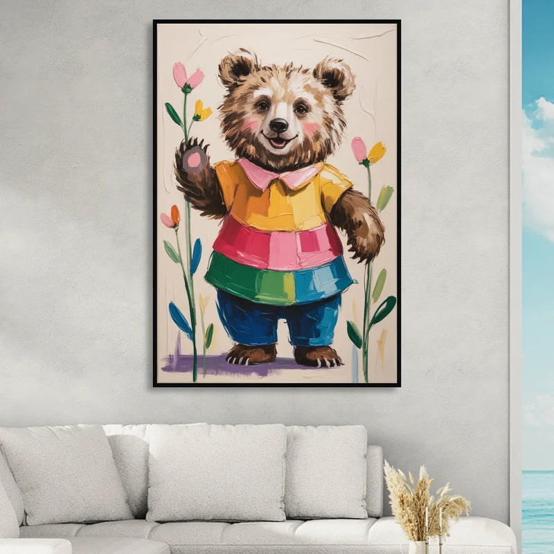 Cuddly Bear Nursery Rhyme Living Room - Black Canvas Wall Art