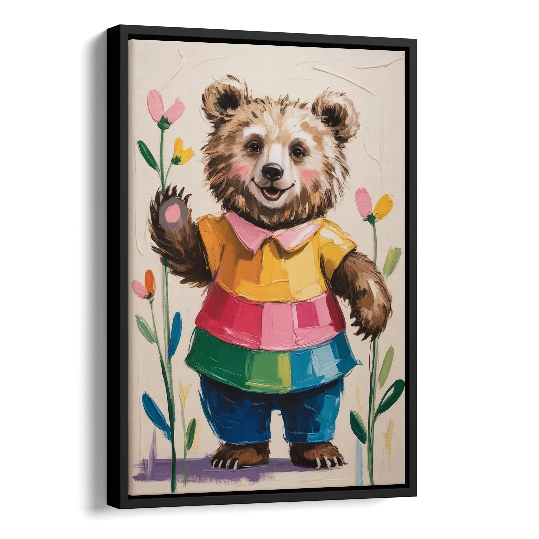 Cuddly Bear Nursery Rhyme Side - Black Canvas Wall Art