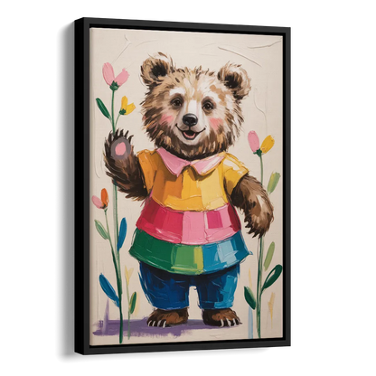 Cuddly Bear Nursery Rhyme Side - Black Canvas Wall Art