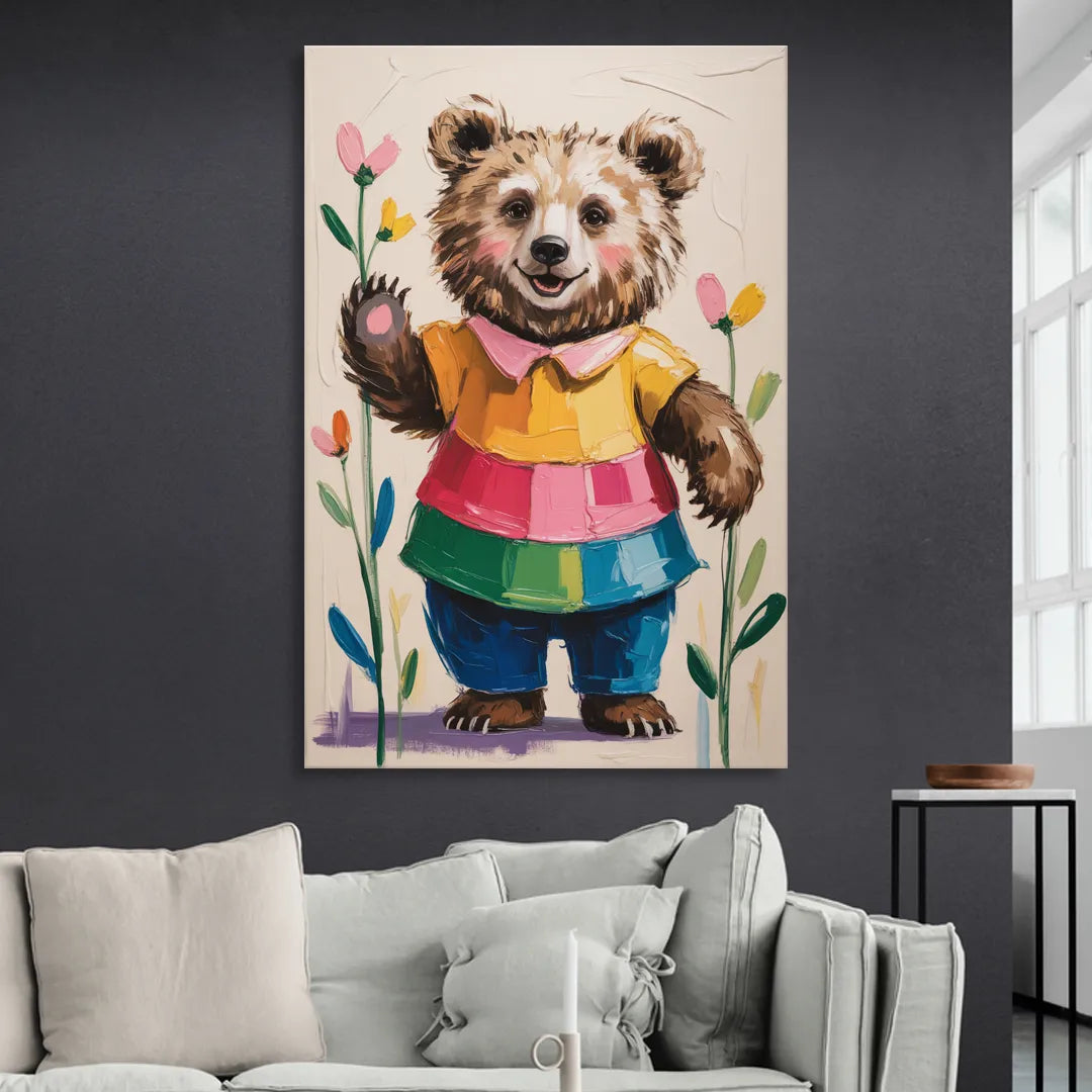 Cuddly Bear Nursery Rhyme Sitting Room - Canvas Wall Art