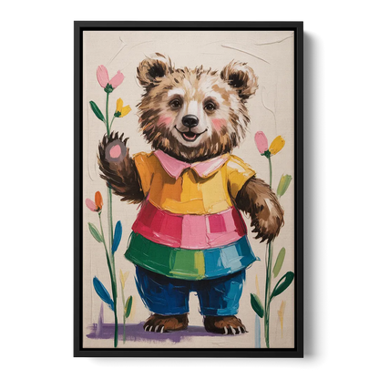 Cuddly Bear Nursery Rhyme Front - Black Canvas Wall Art