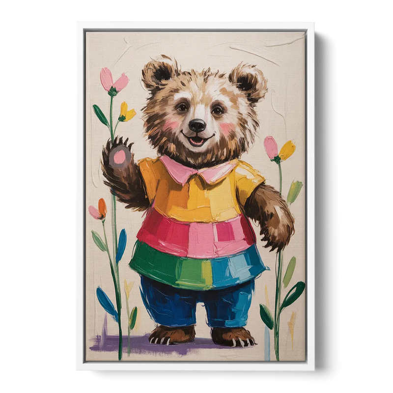Cuddly Bear Nursery Rhyme Front - White Canvas Wall Art